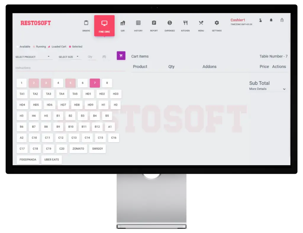 Table management feature – billing software