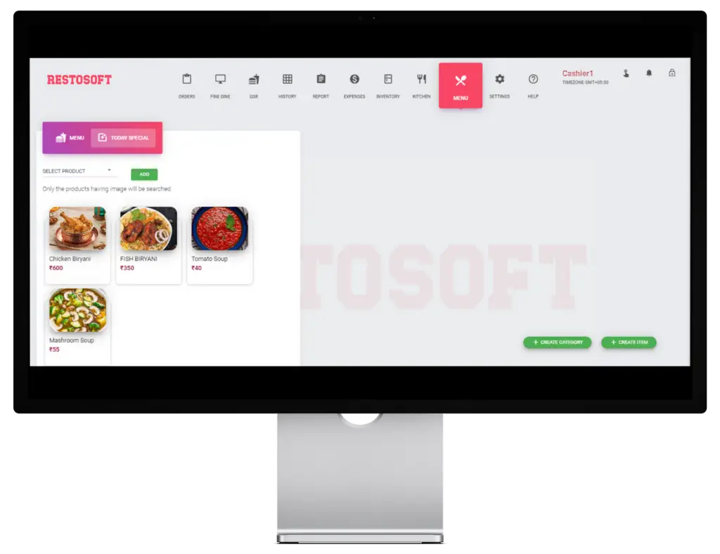 Menu customization – billing software