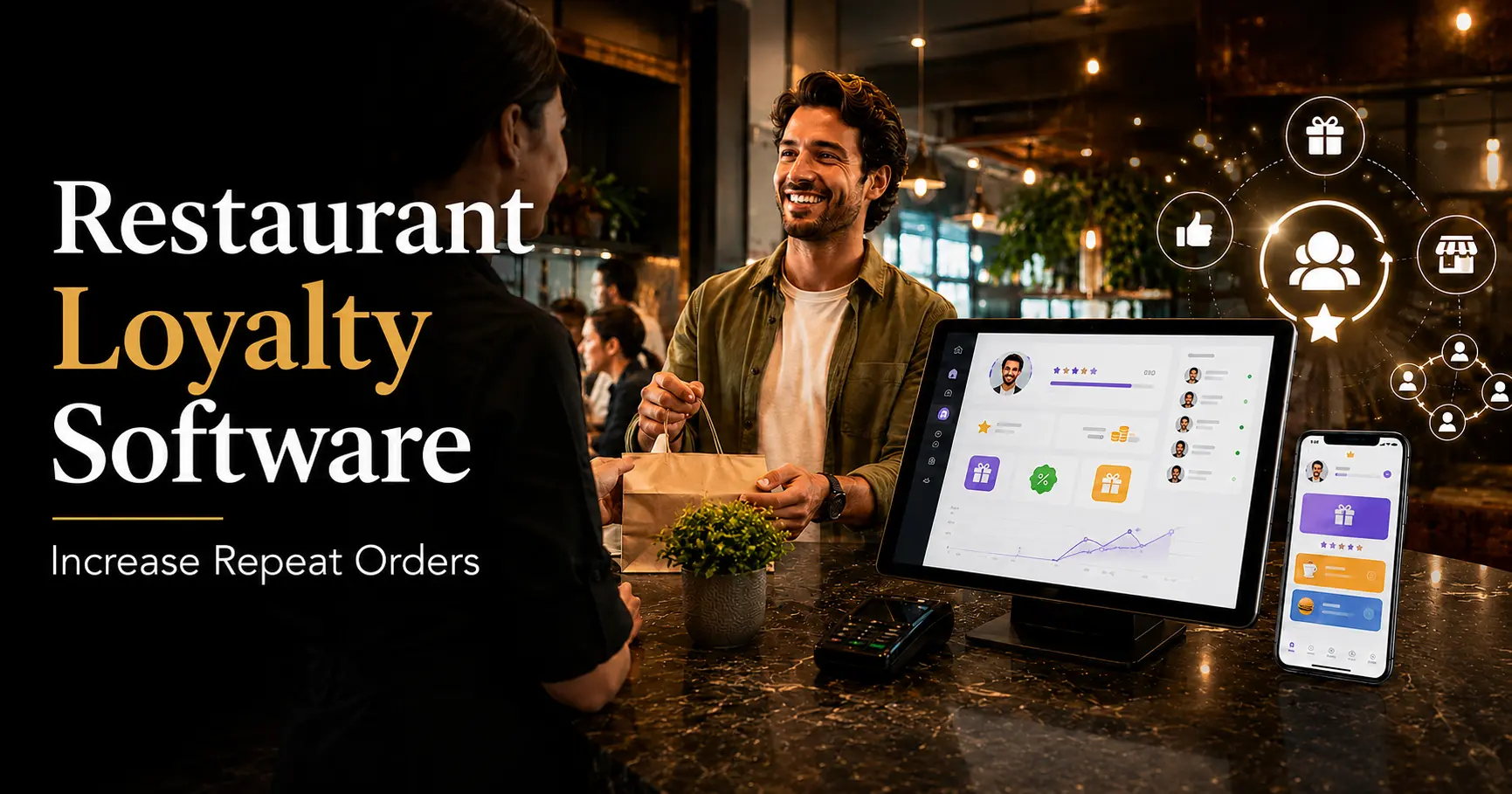 Restaurant customer loyalty software showing rewards, repeat visits, customer retention, and loyalty revenue analytics