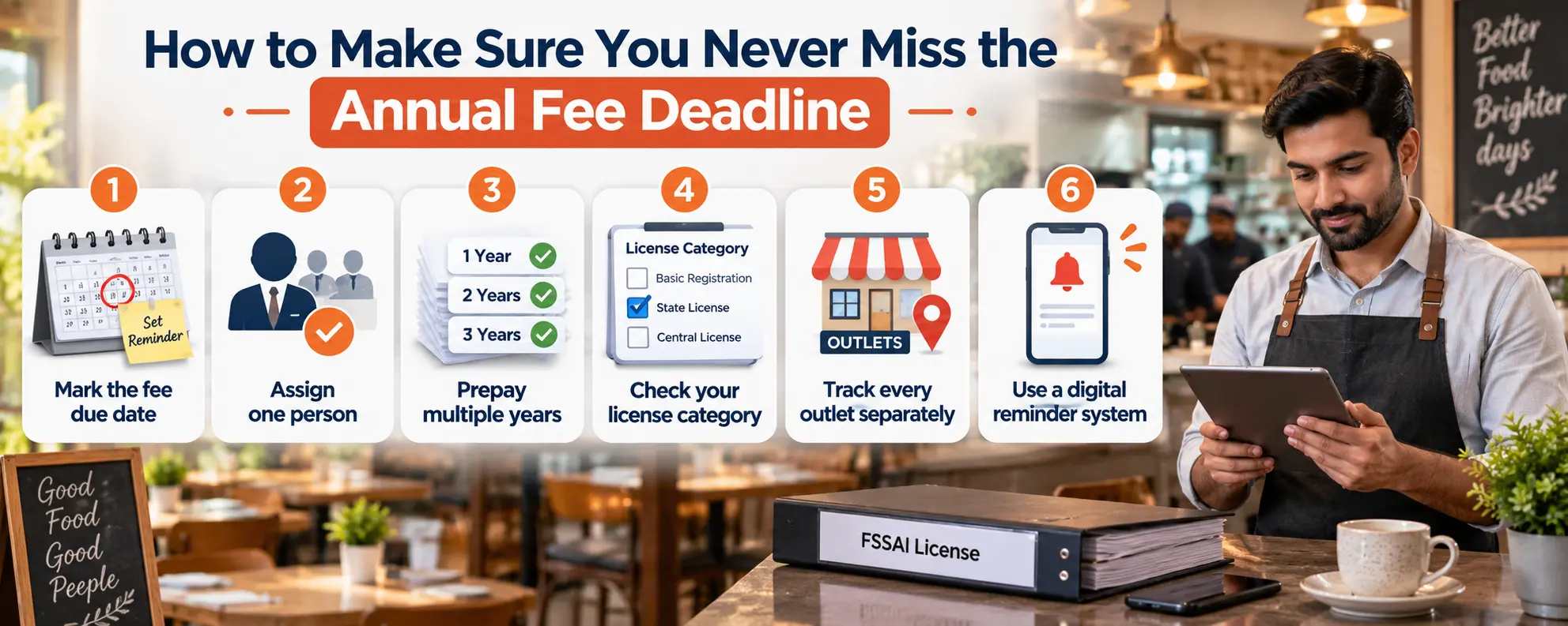Steps for restaurants to track annual FSSAI fee deadlines and maintain license compliance