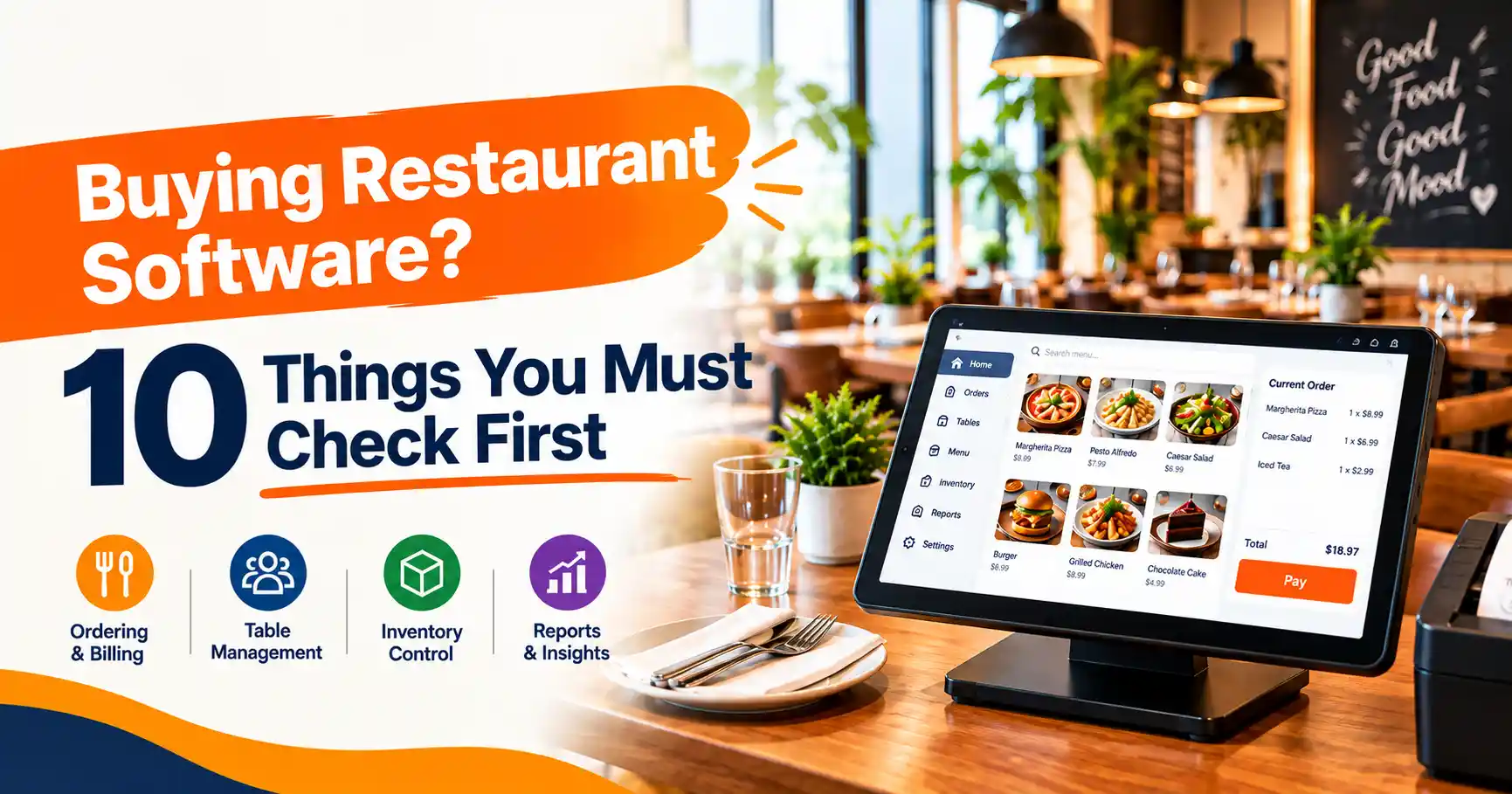Restaurant software buying guide showing 10 key features to check before purchasing