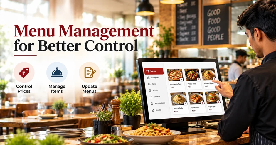 Restaurant menu management software features, including centralized menu editing, item availability, POS integration, and multi-outlet support.
