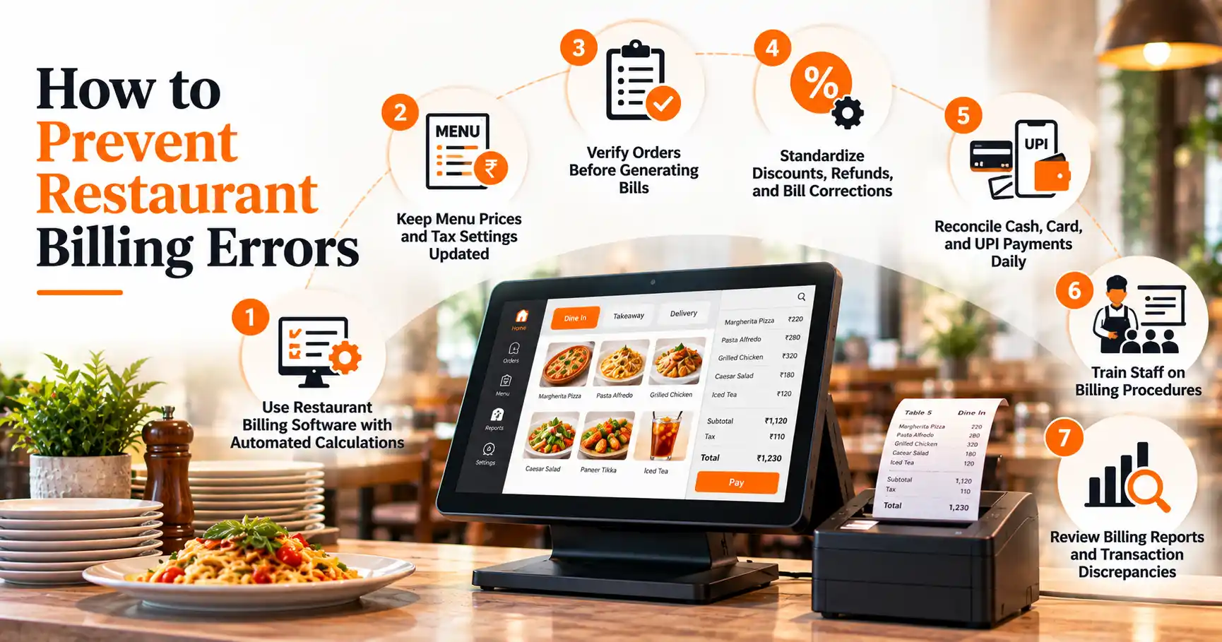Restaurant staff identifying billing errors using a restaurant POS billing system.
