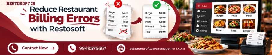 RestosoftIN restaurant billing software to reduce billing errors, prevent incorrect charges, and simplify POS billing.